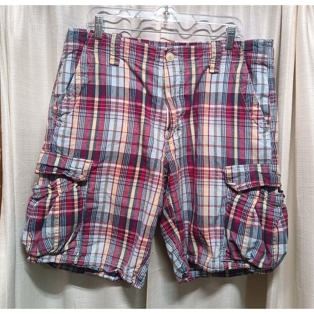 Ralph Lauren Polo Jeans Co Men's Size 36 Red Plaid 6 Pocket Cargo Shorts‎
